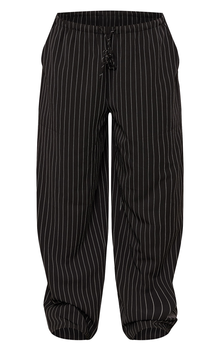 Pantalon décontracté taille basse tissé noir à fines rayures et cordons ajustables image 5