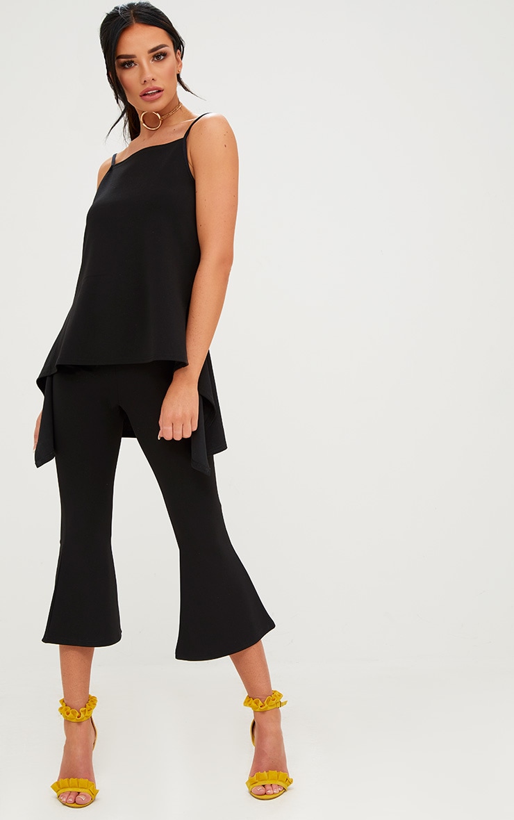 Black Cropped Flare Trousers Trousers PrettyLittleThing