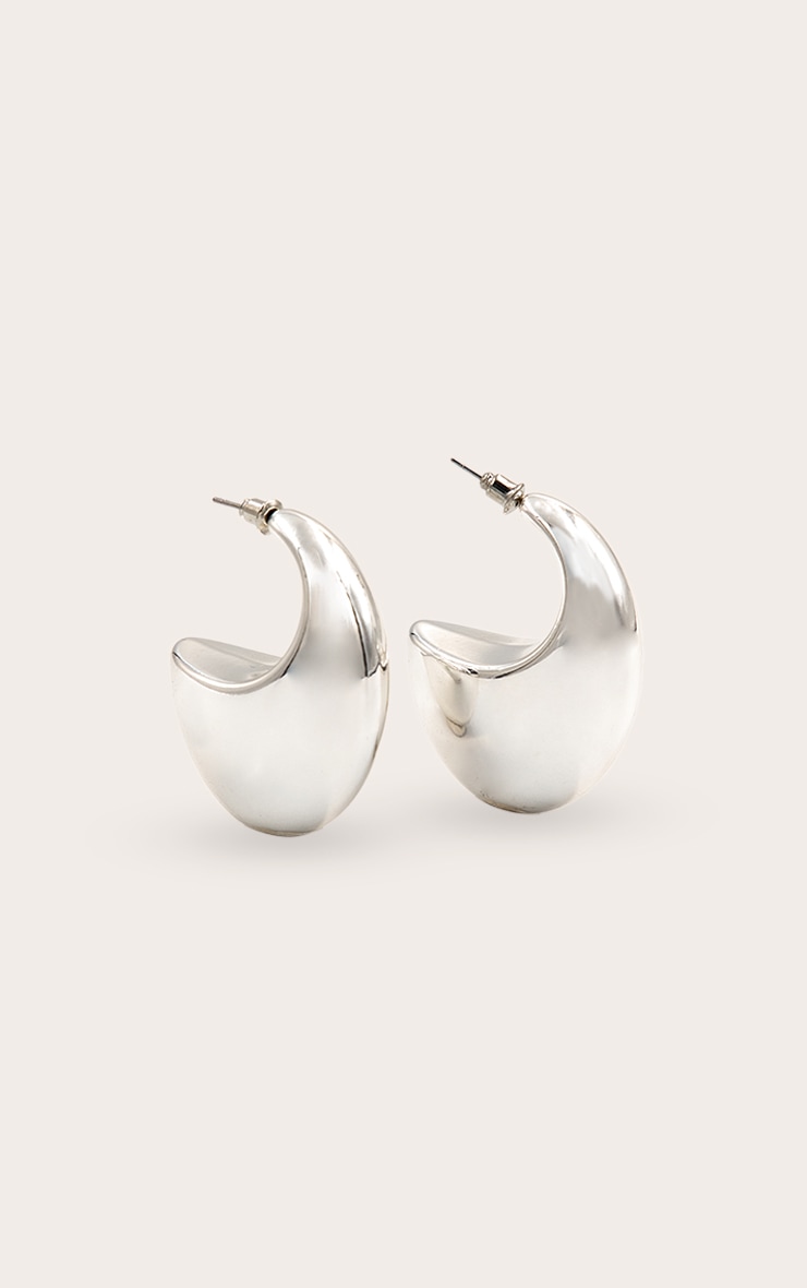 Silver Smooth Flat Chunky Hoop Earrings image 2