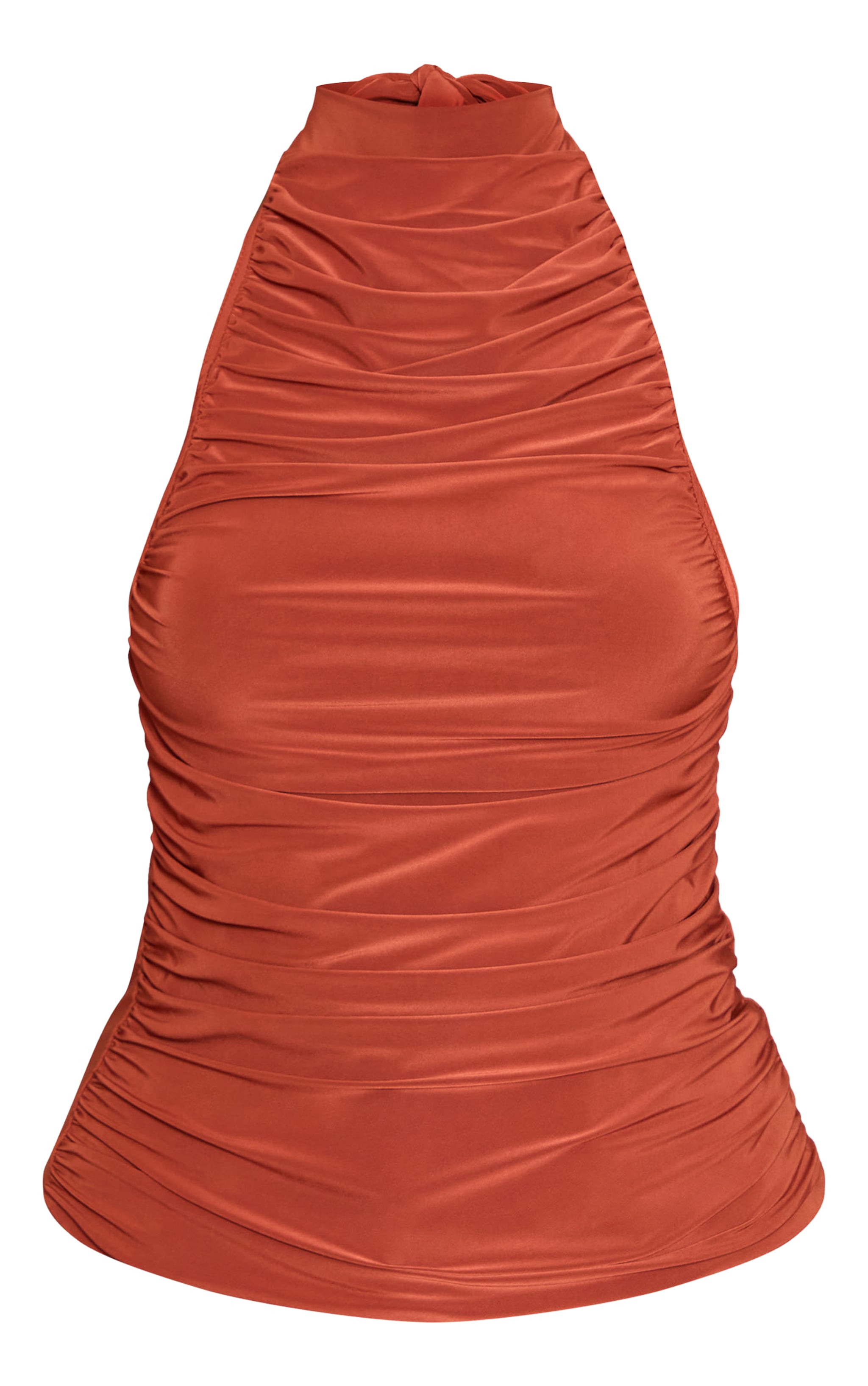 Burnt Orange Double Layer Slinky Highneck Drapey Long Top  image 5
