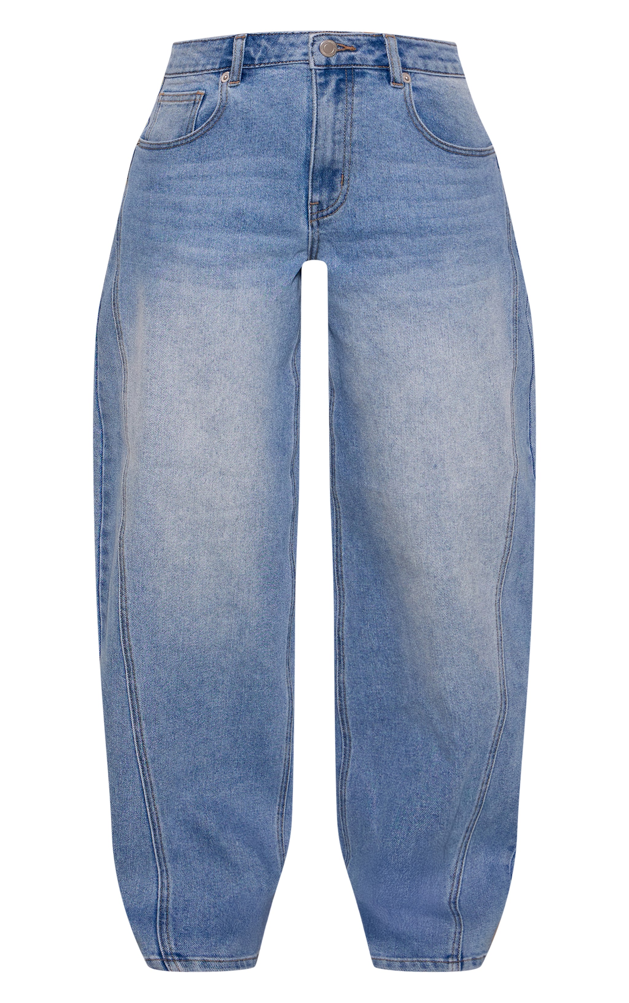 Petite Mid Blue Mid Rise Stretch Barrel Jeans image 5