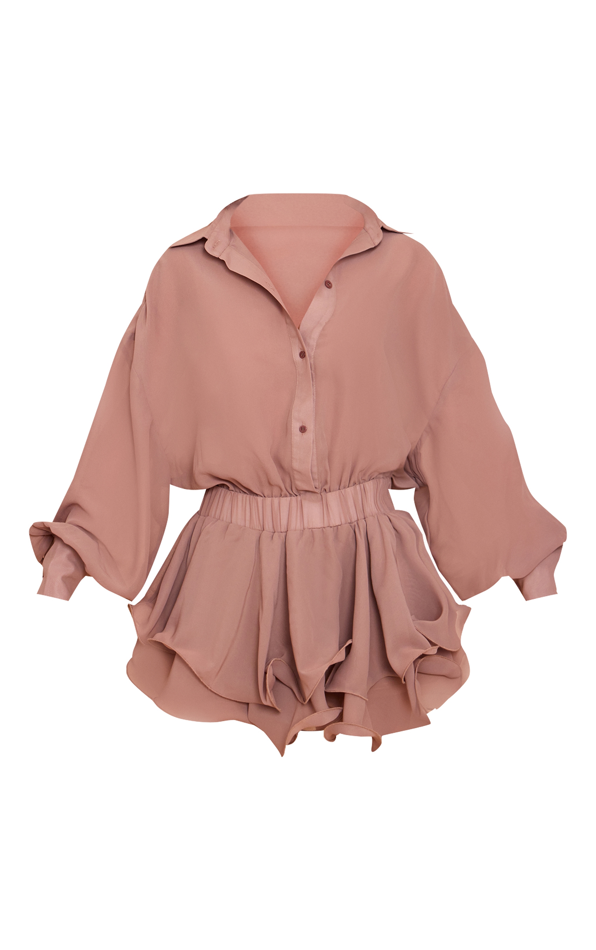 Petite Mini robe en mousseline de soie taupe à manches longues image 5
