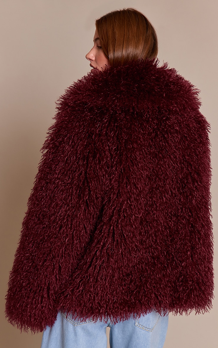Cherry Red Mongolian Fur Midi Coat image 2