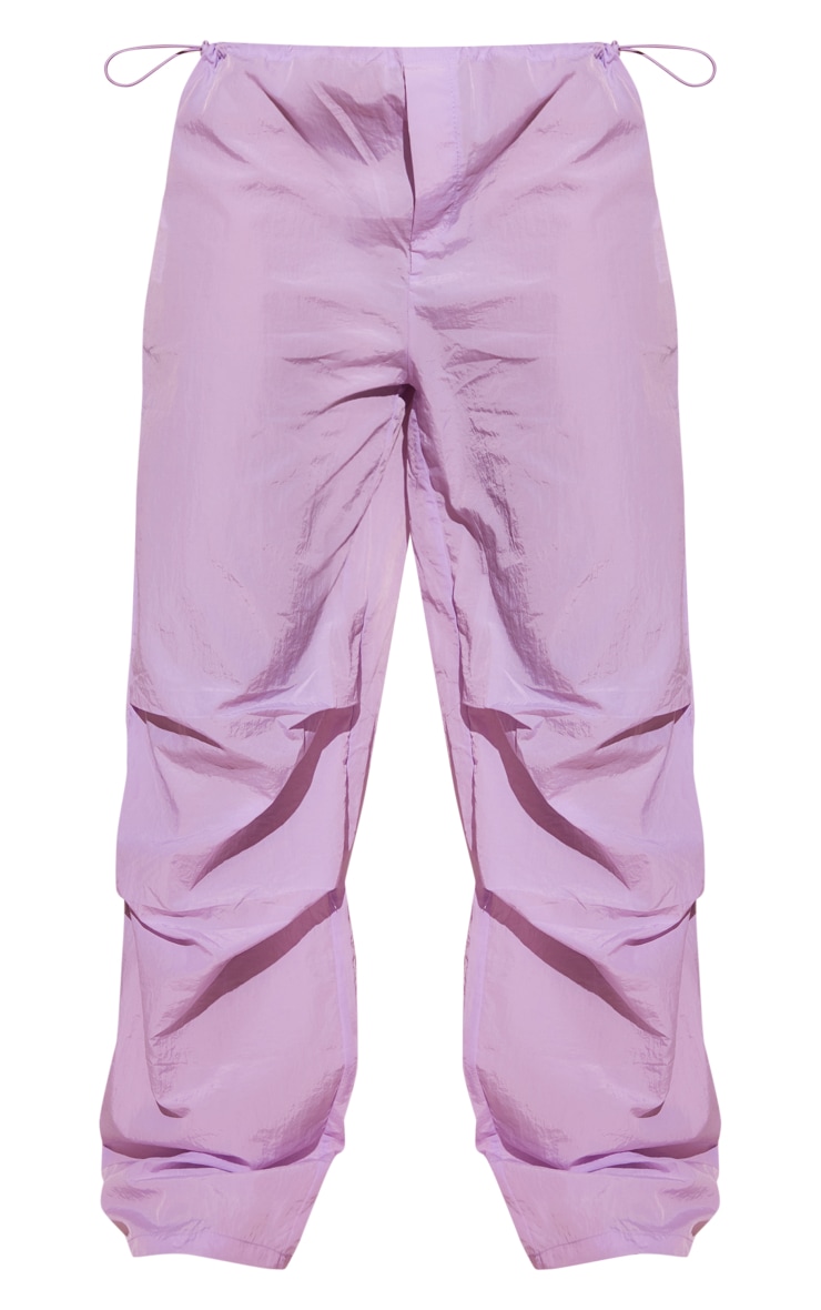 Pantalon cargo style parachute lilas en nylon à cordons ajustables image 5