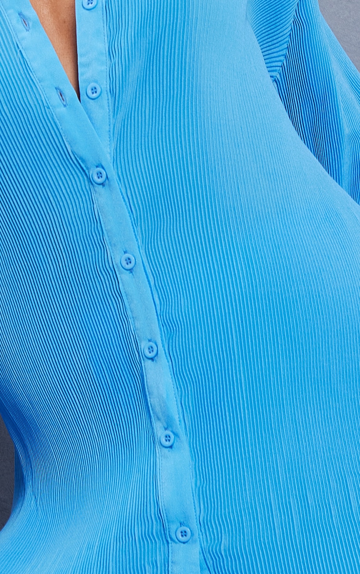 Tall Light Blue Plisse Oversized Cuff Detail Shirt PrettyLittleThing AUS