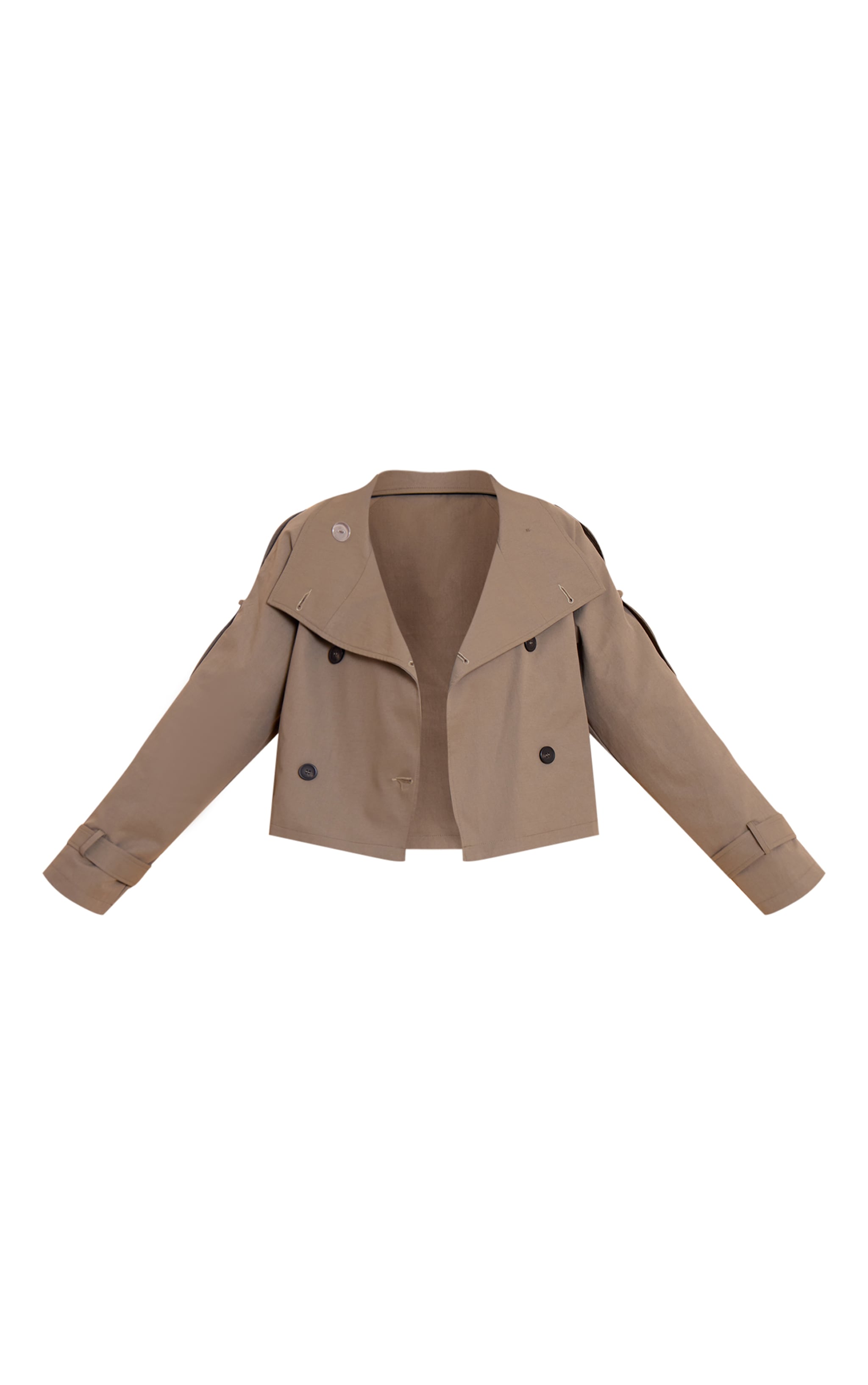 Olive Double Breasted Funnel Neck Cropped Trench Coat image 5