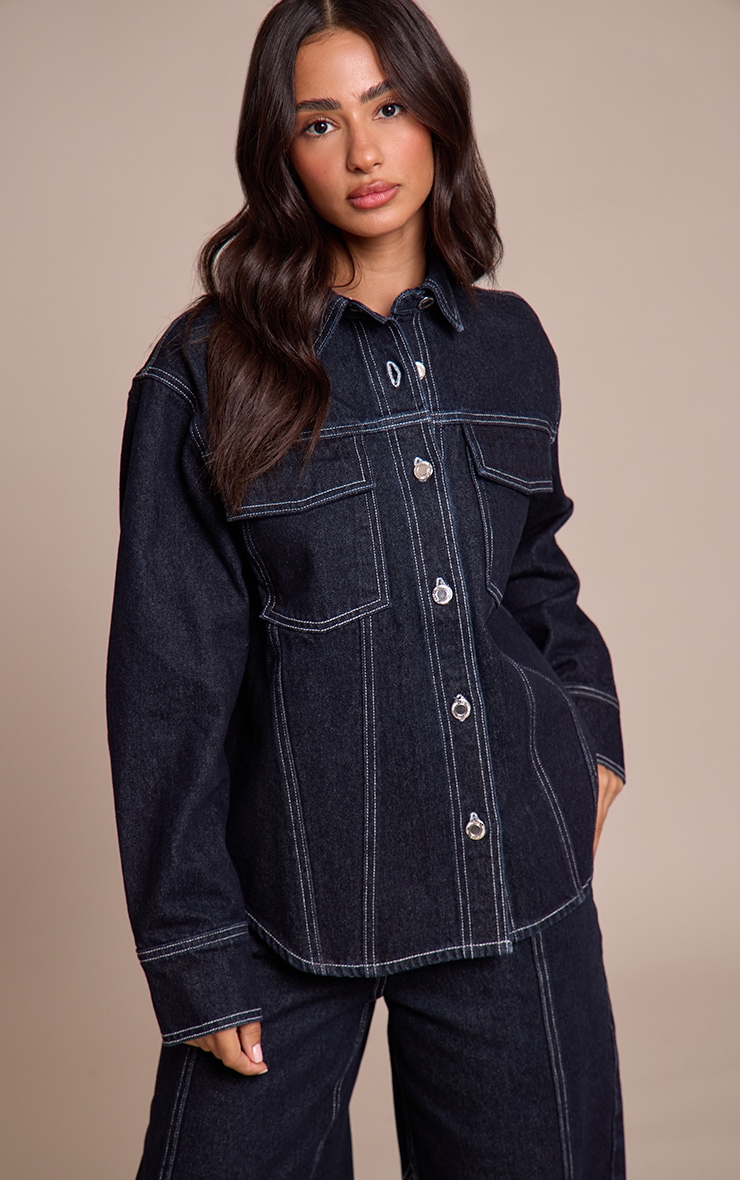 Petite Indigo Seam Detail Denim Shirt Jacket