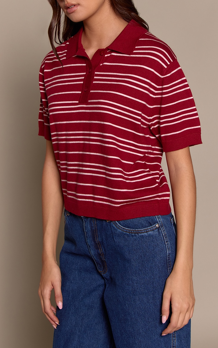 Burgundy Polo Short Sleeve Knit Rugby Top image 4