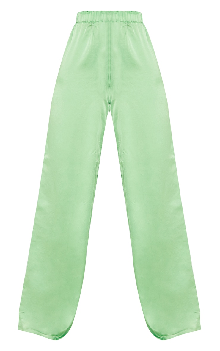 Tall Green Satin High Waisted Ruched Wide Leg Pants image 5