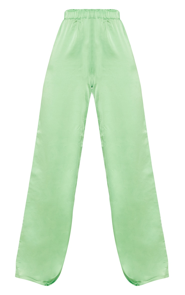 Tall Green Satin High Waisted Ruched Wide Leg Pants image 5