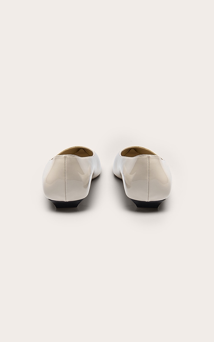Cream Patent PU Point Toe Ballet Flats image 4