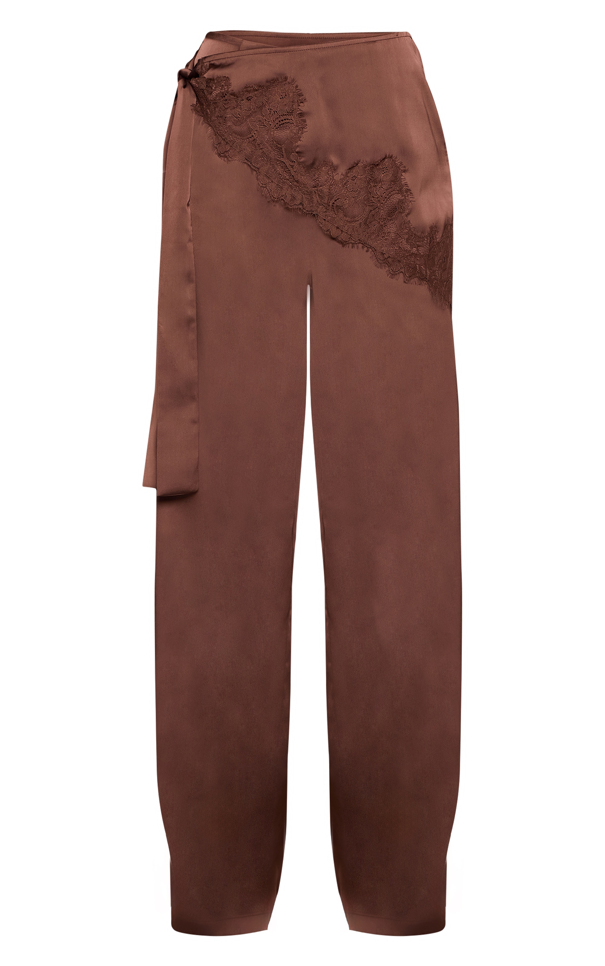 Tall Chocolate Satin Scarf Wide Leg Pants image 5