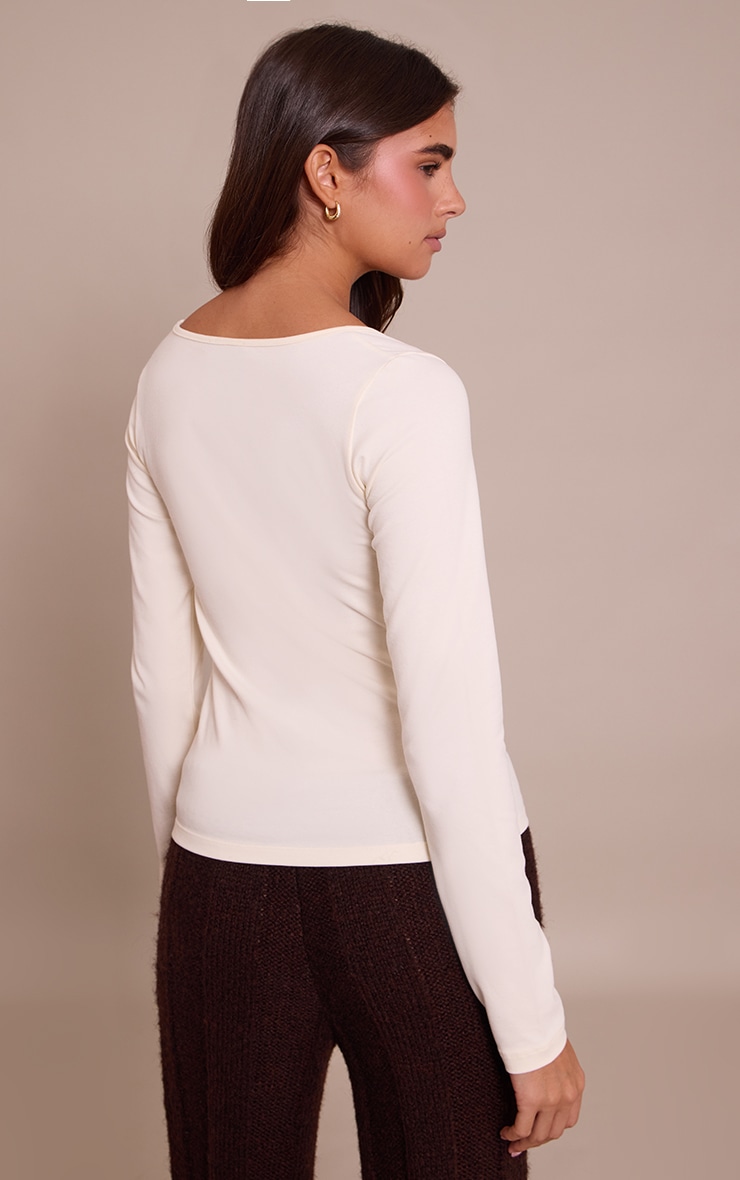 Cream Soft Cotton Scoop Neck Long Sleeve Top image 2