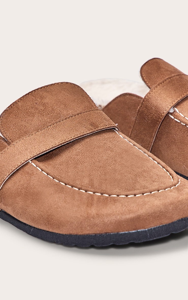 Tan Faux Suede Faux Fur Lined Mules image 5