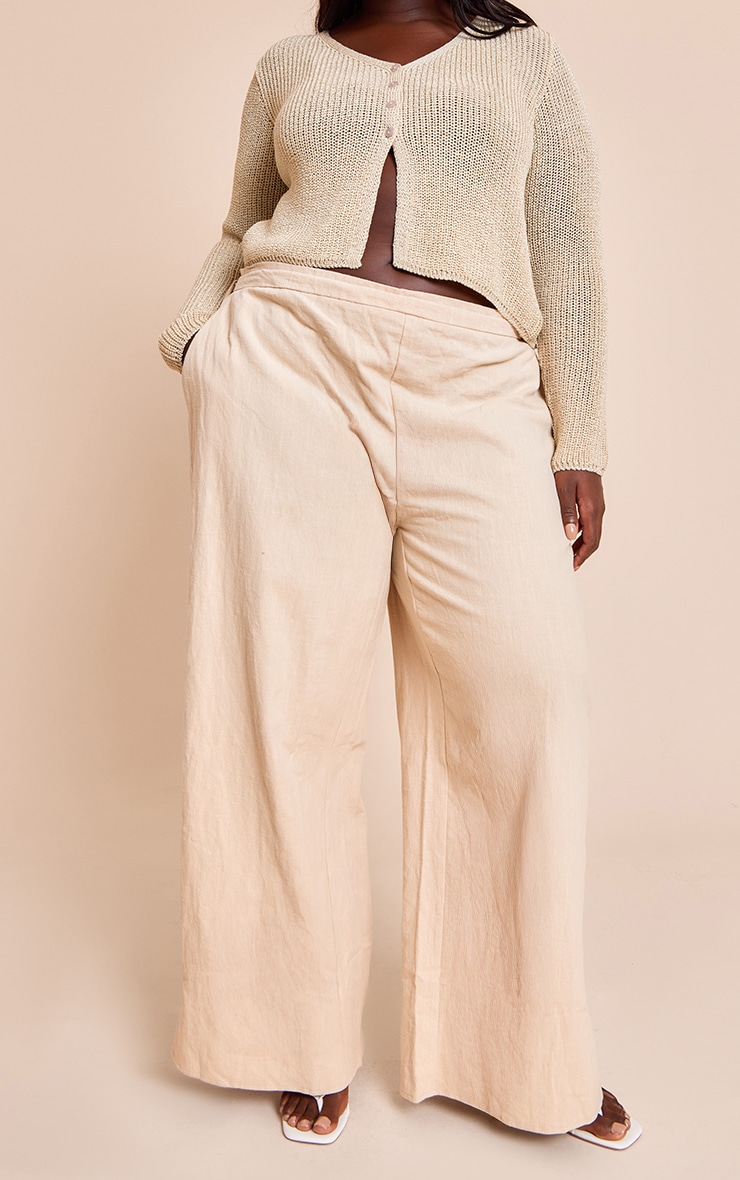 Plus Natural Premium Linen Side Tie Wide Leg Pants | Plus