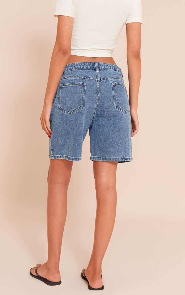 Tall Mid Blue Wash Mid Rise Relaxed Boyfriend Shorts image 3