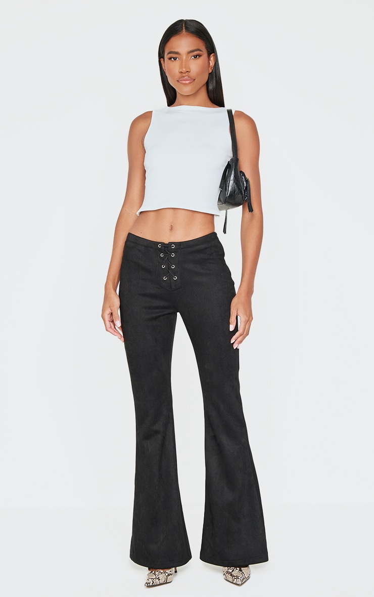  Black Faux Suede Lace Up Straight Leg Trouser