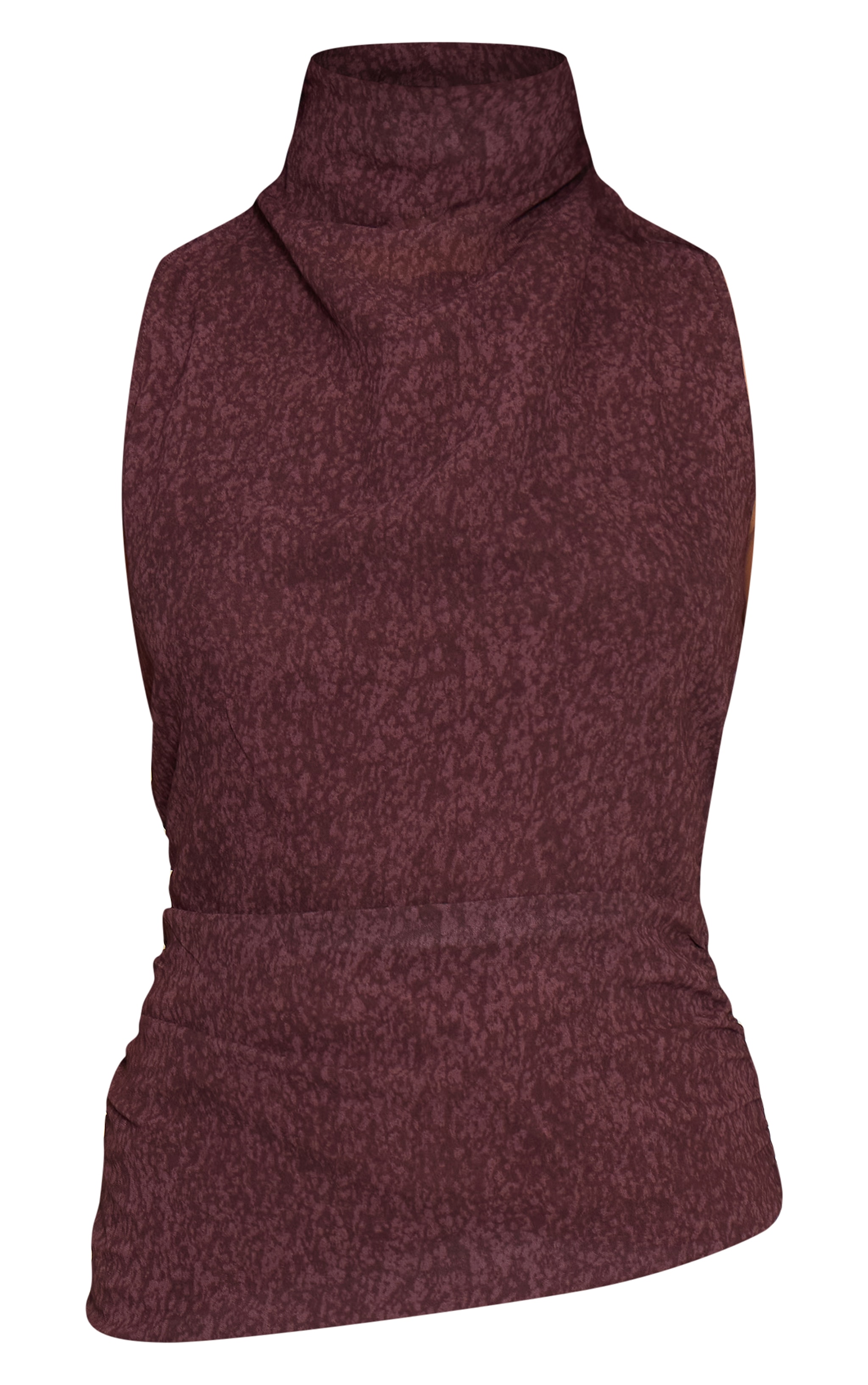 Chocolate Brown Printed Chiffon Racer Neck Top image 5