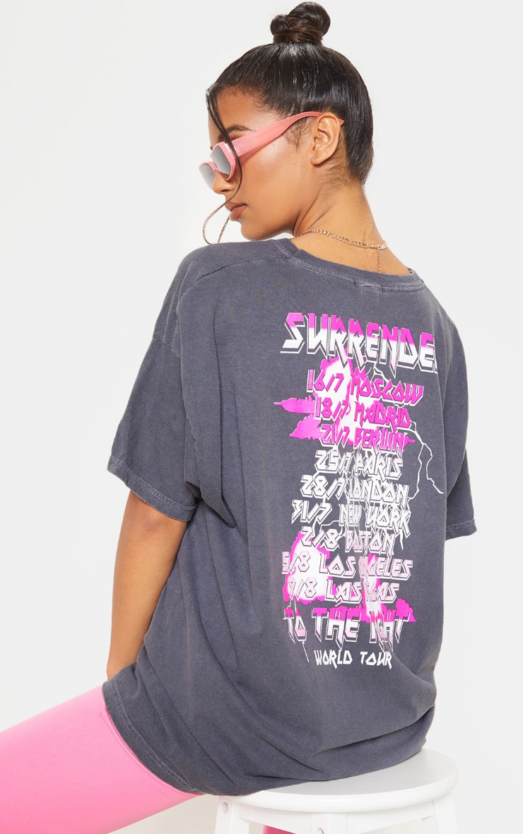Grey World Tour Surrender Slogan Washed T Shirt