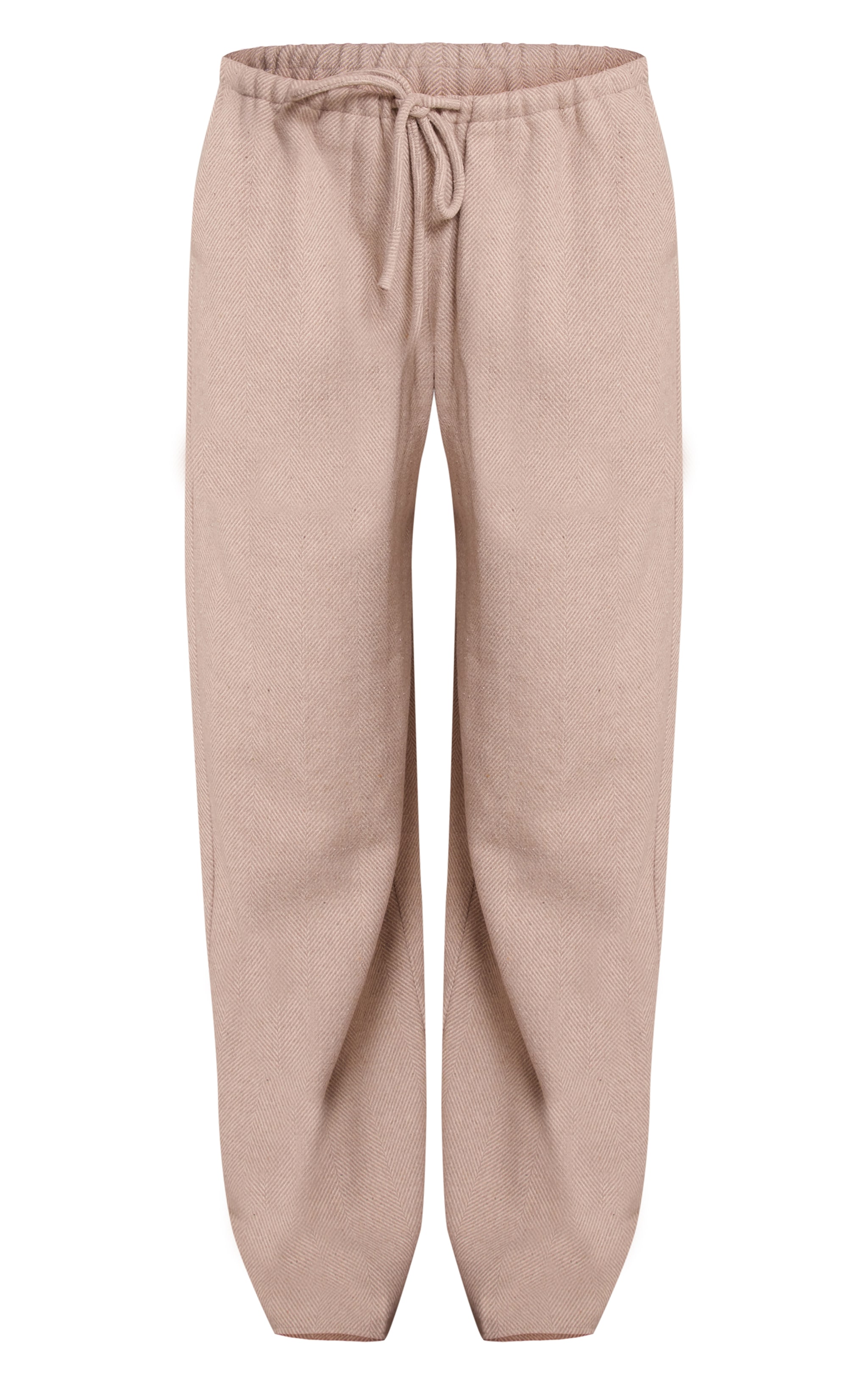 Sand Herringbone Brushed Drawstring Low Rise Pants image 5