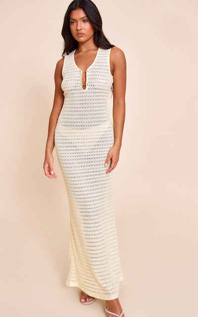 Lemon Trim Detail Crochet Maxi Dress