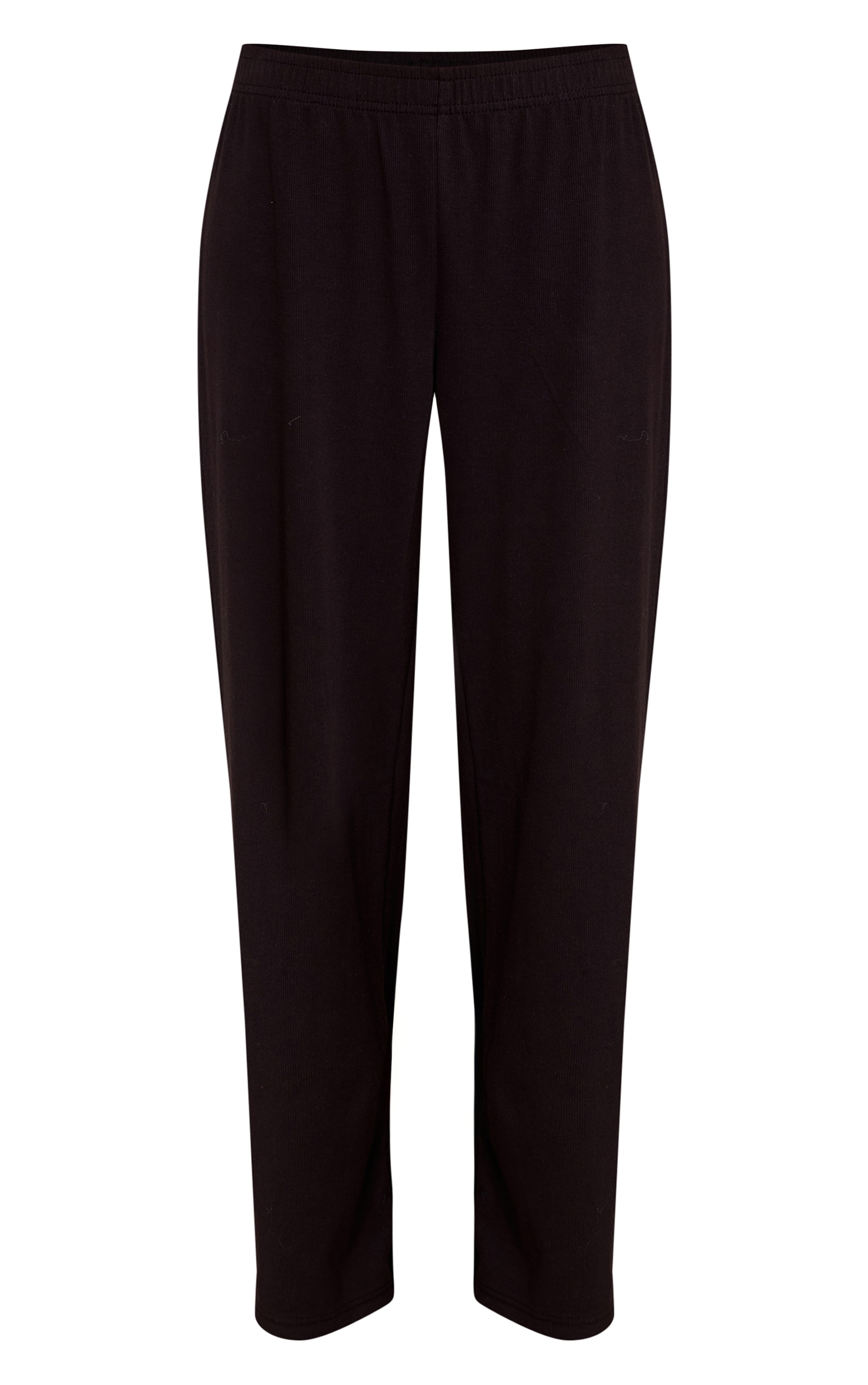 Black Ribbed Elasticated Waist Pajama Pants image 5