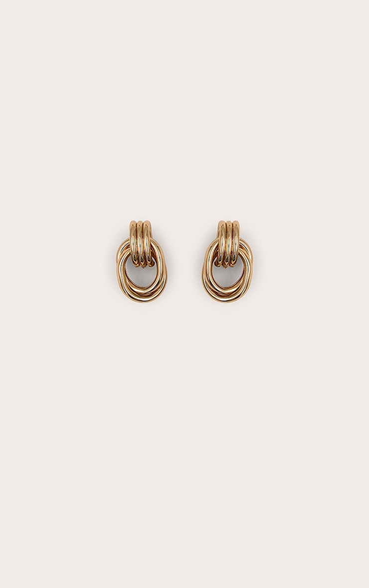 Gold Twisted Mini Door Knocker Stud Earrings image 2