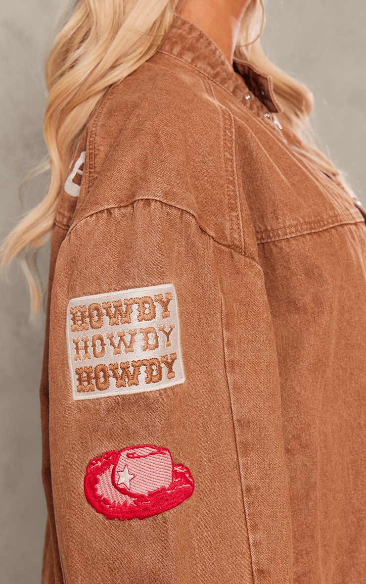 Washed Brown Tennessee Slogan Oversized Denim Jacket image 4