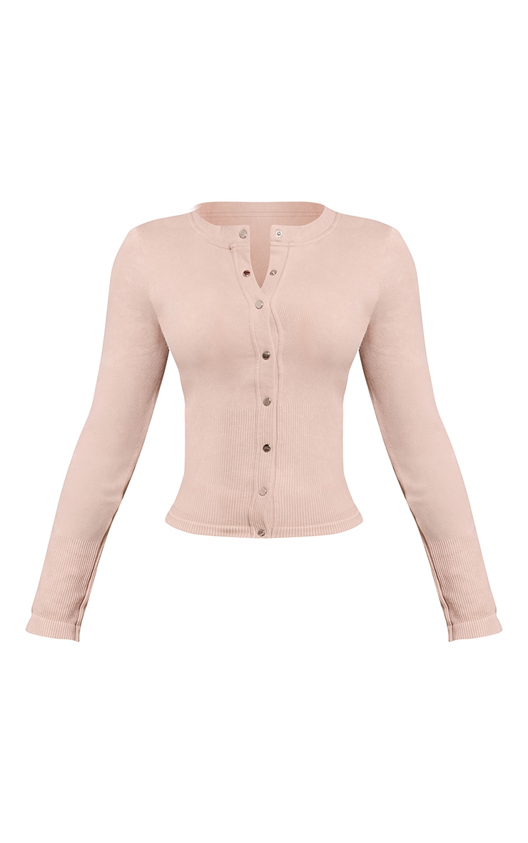 Petite Stone Snatched Rib Long Sleeve Button Up Long Top image 5