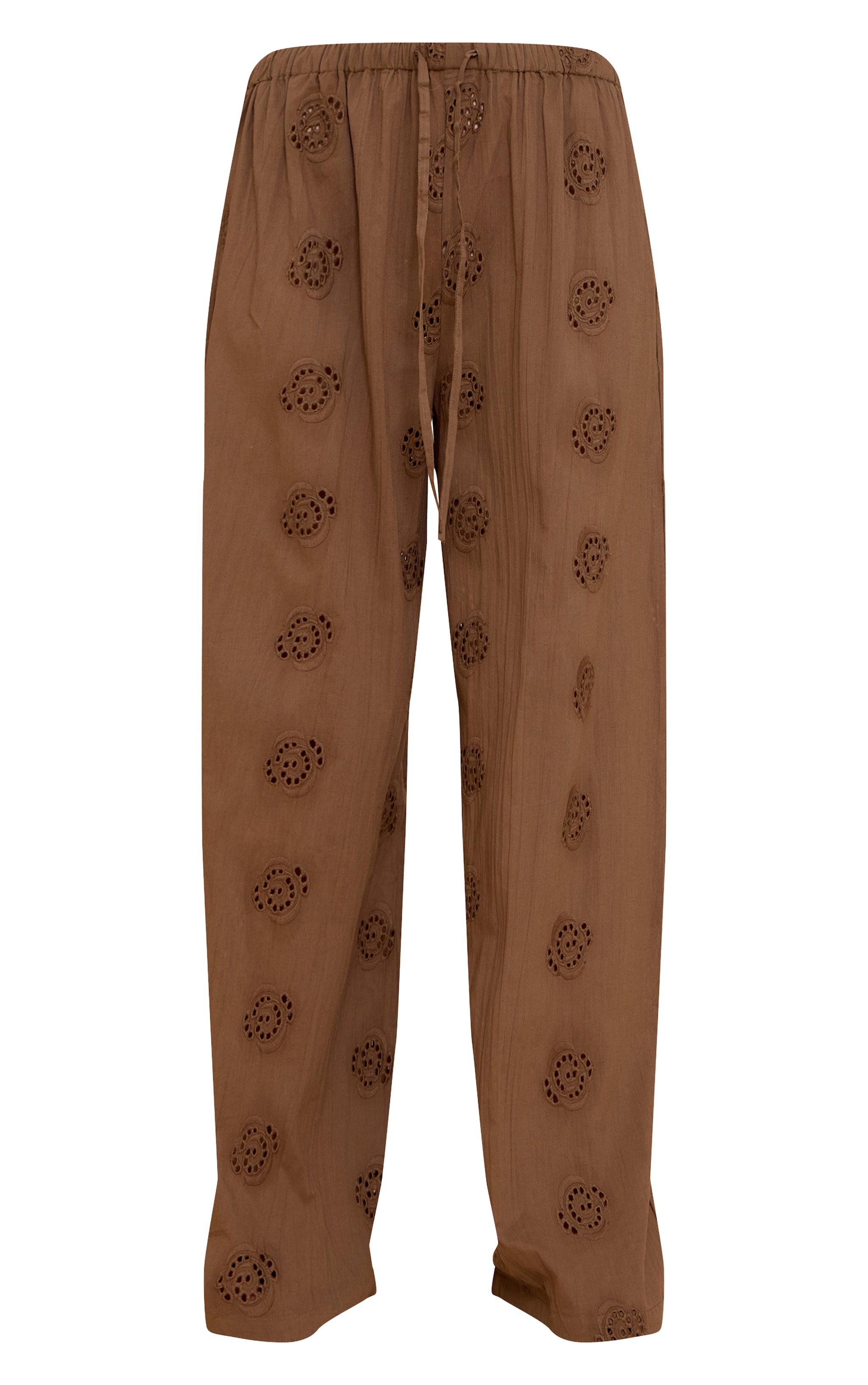 Brown Broderie Swirl Detail Straight Leg Pants image 5