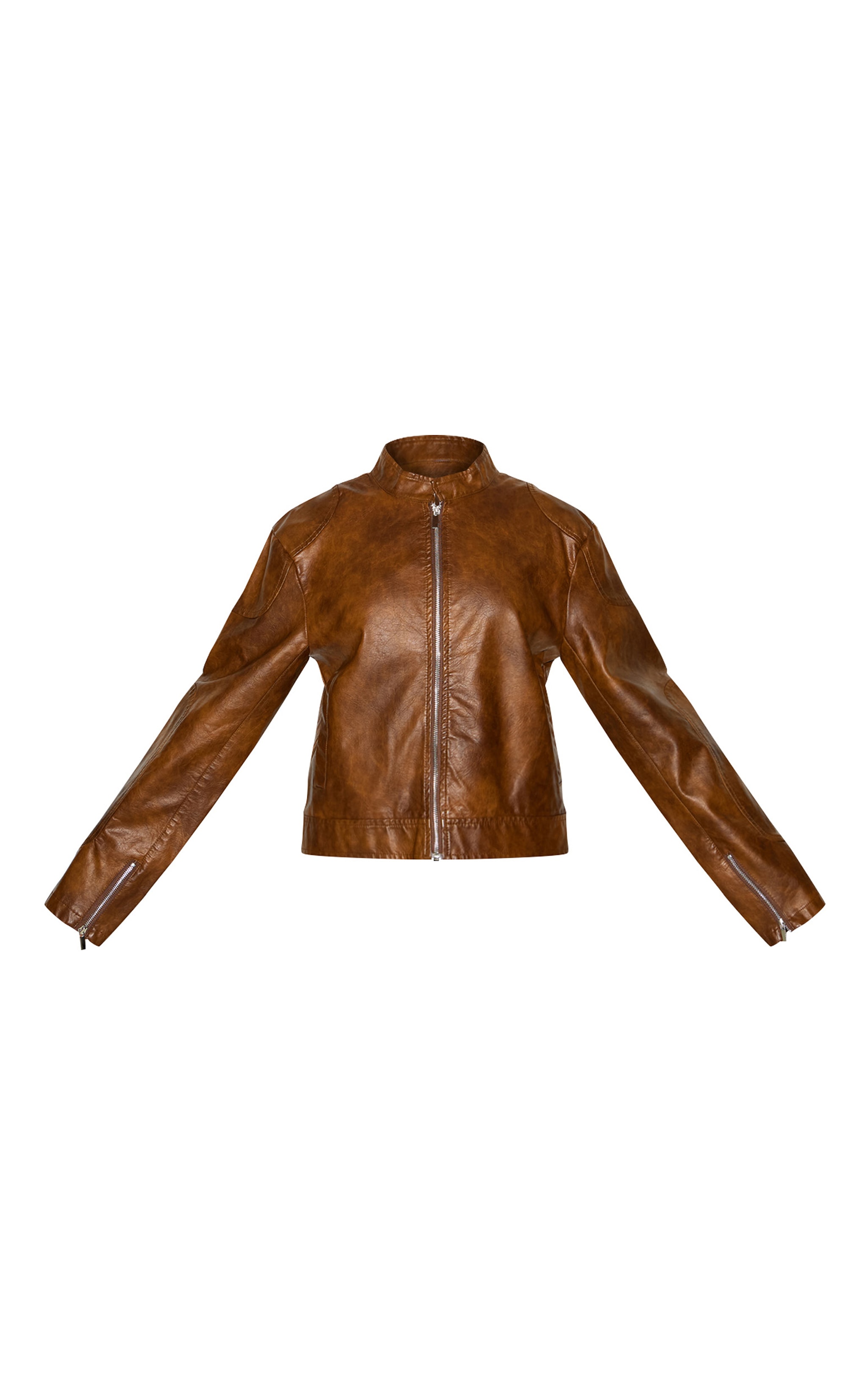 Chocolate Faux Leather Washed Boxy Biker Jacket image 5