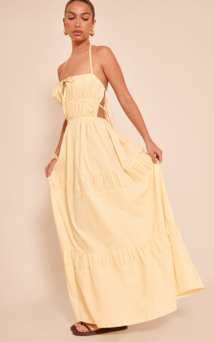 Lemon Ruched Backless Strappy Maxi Dress image 3