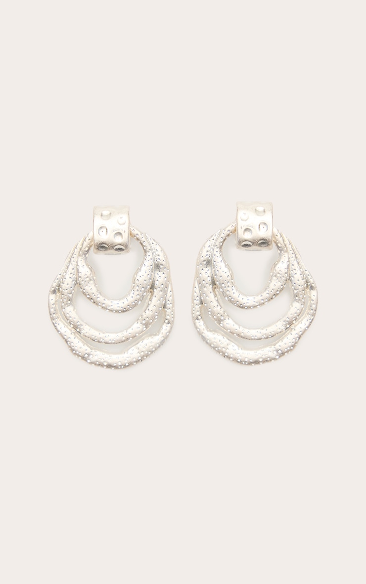 Silver Molten Hammered Abstract Draped Statement Earrings image 2