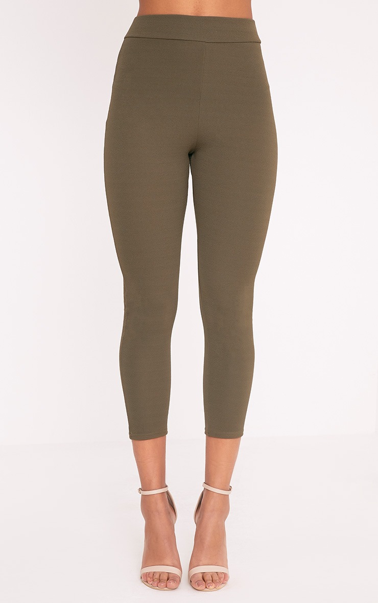 Evalyn Khaki Cropped Trousers Trousers PrettyLittleThing