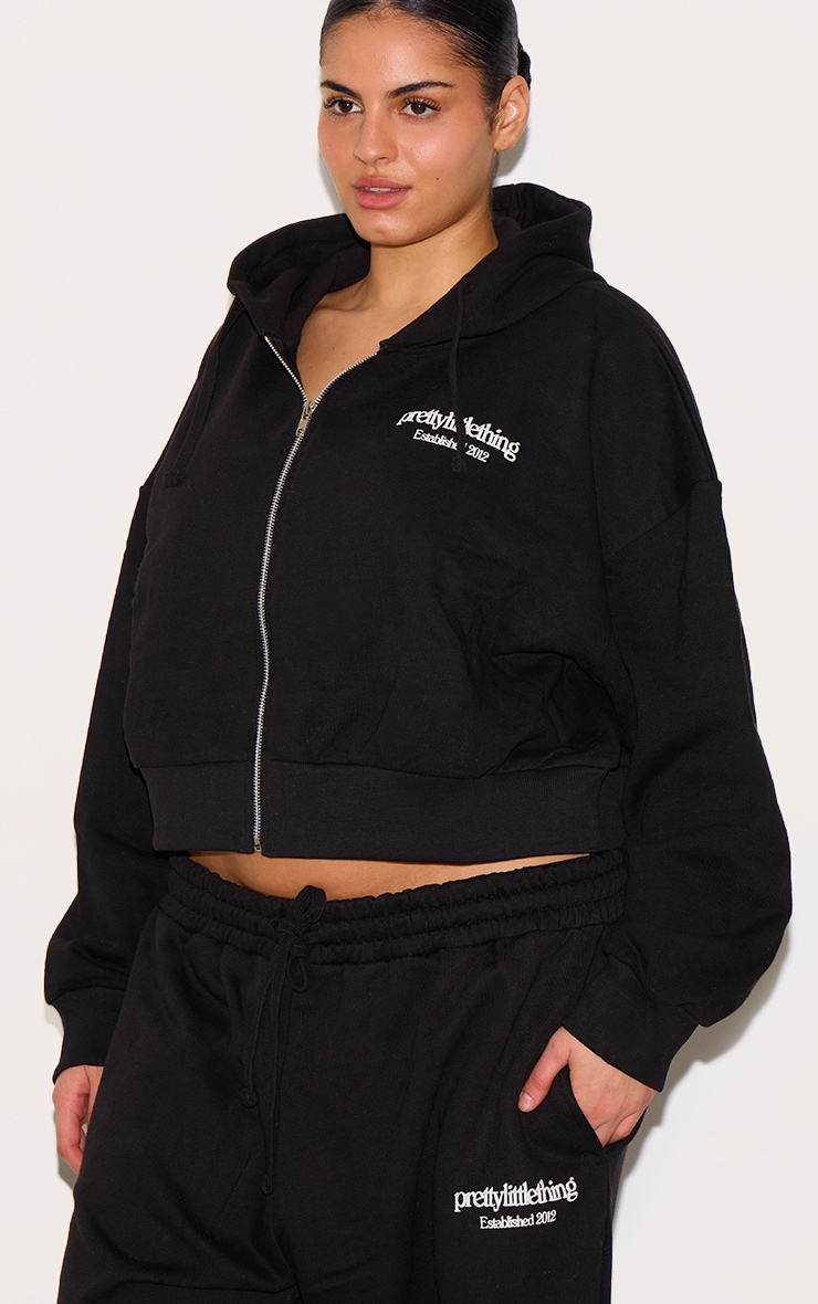 PRETTYLITTLETHING Plus Black Printed Premium Zip Front Hoodie image 4