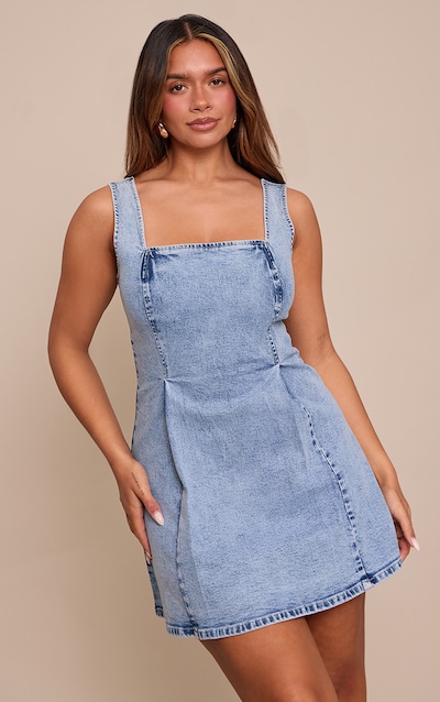 Shape Mid Blue Wash Stretch Denim A Line Mini Dress