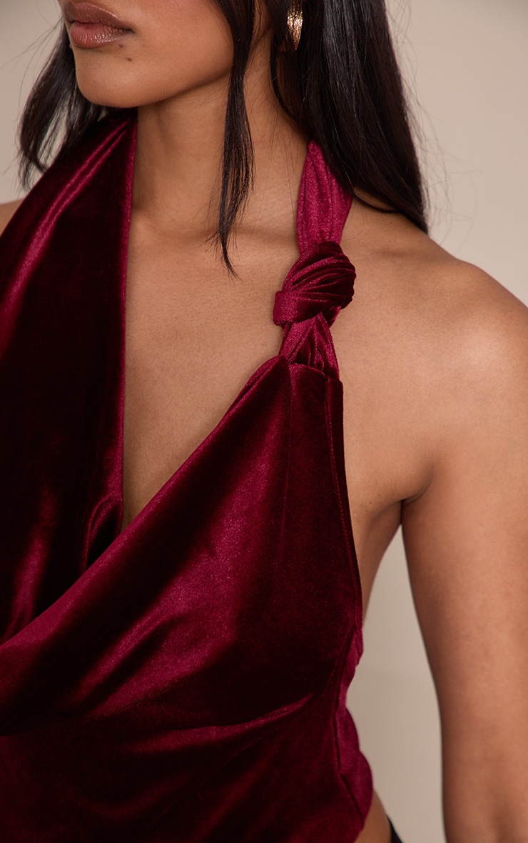 Burgundy Velvet Cowl Neck Long Top image 4