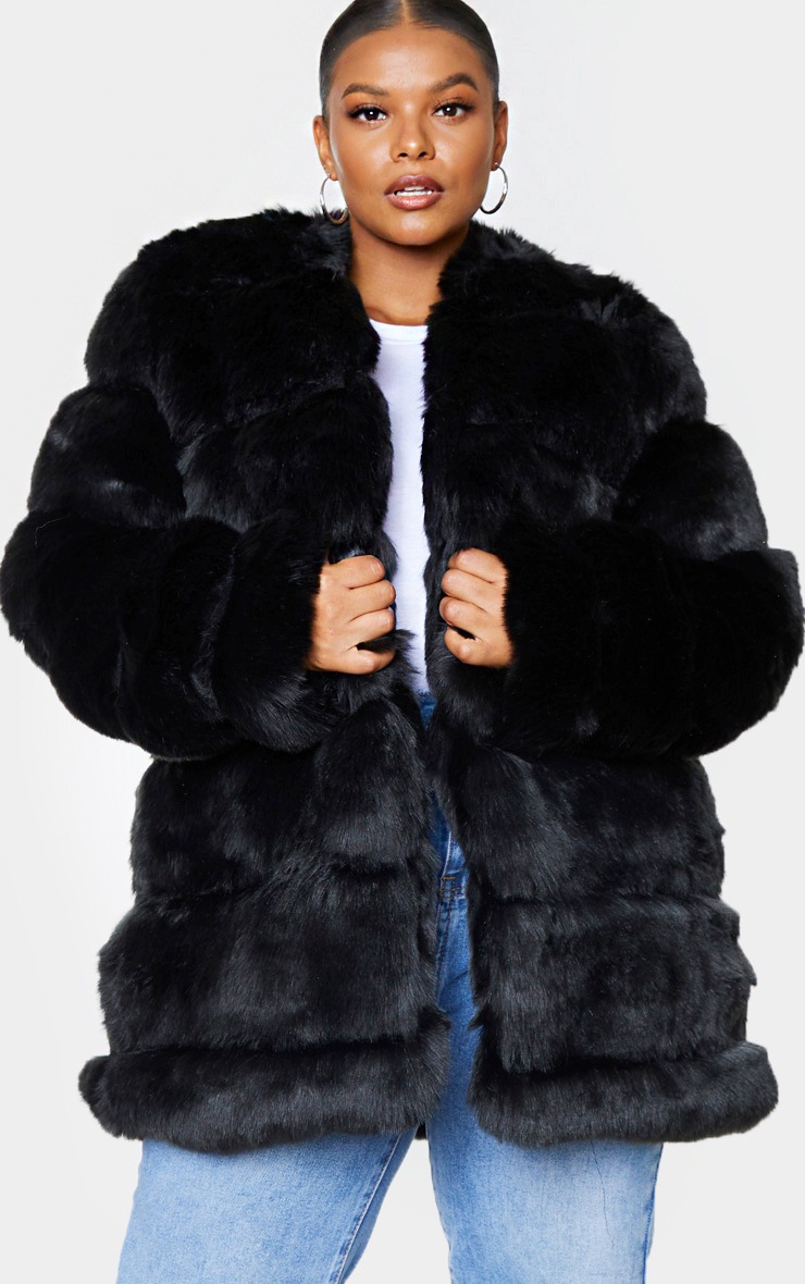Plus Black Faux Fur Bubble Coat