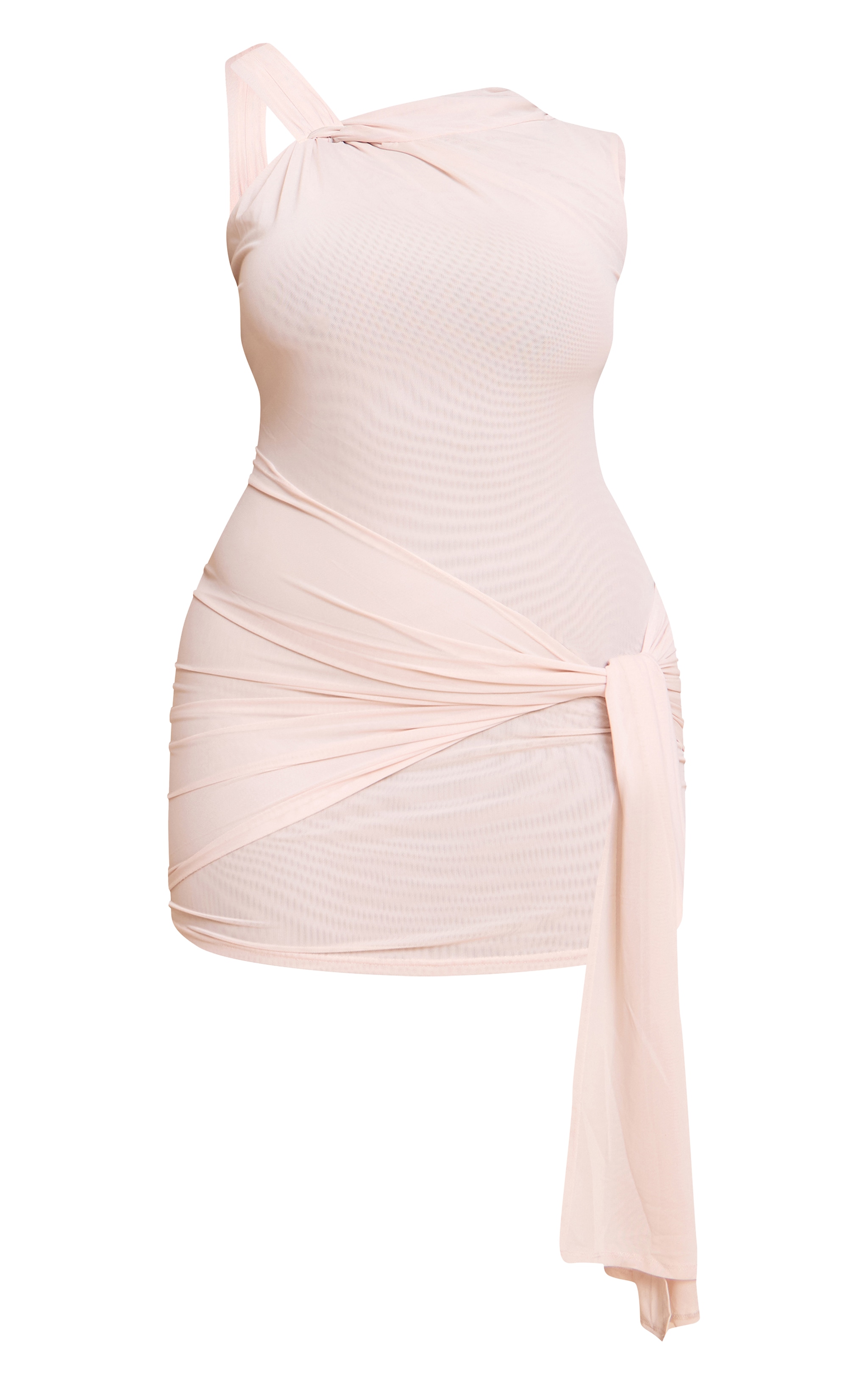 Plus Cream Double Layer Mesh Twist Detail Mini Dress image 5