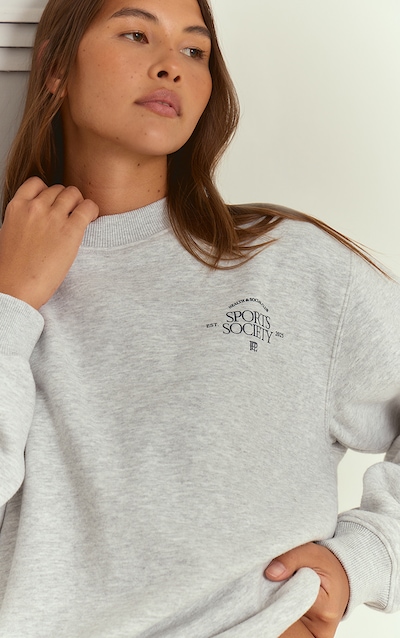 Sweat pullover oversize gris cendré imprimé "PLT Sports Society
