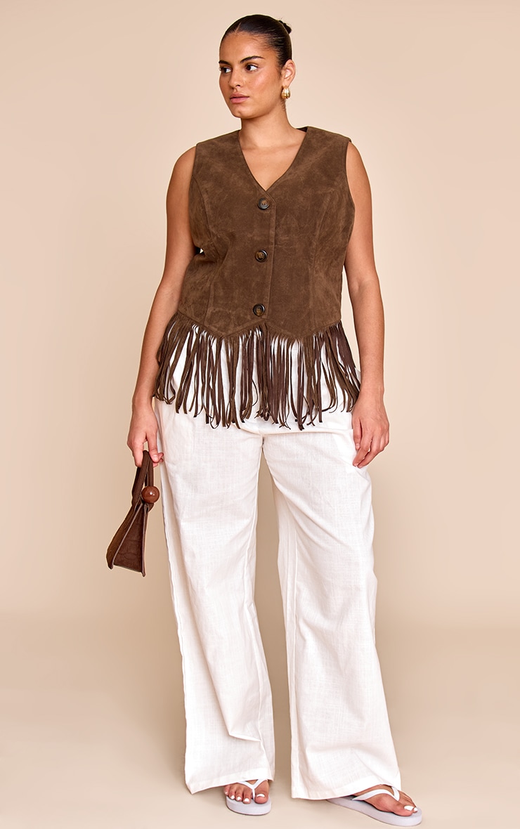 Plus Light Brown Faxu Suede Tassel Vest image 3
