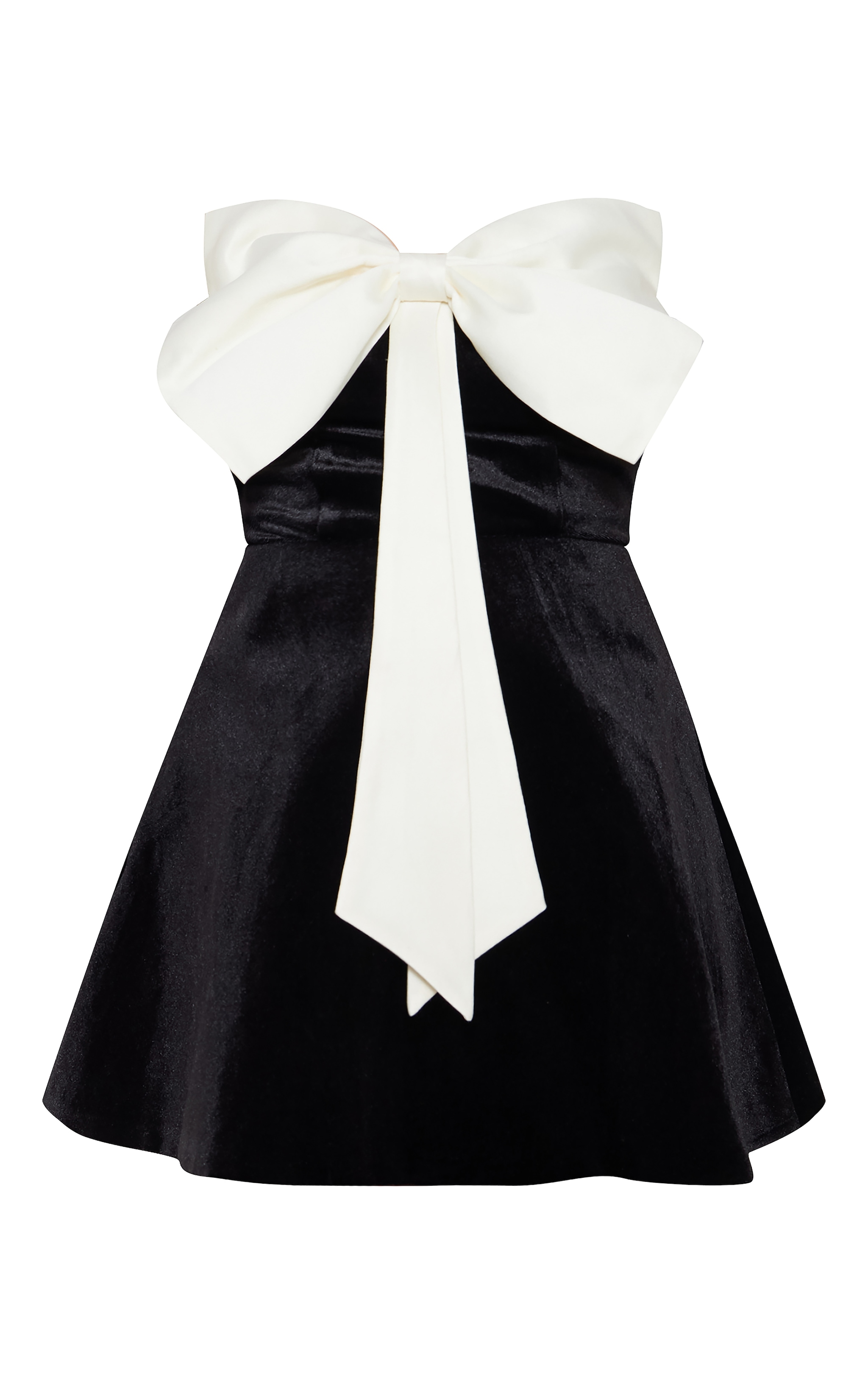 Black Velvet Contrast Extreme Bow Detail A-line Mini Dress image 5