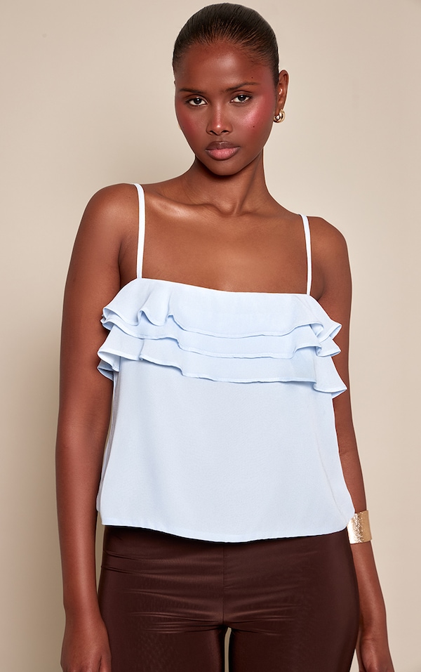 Sky Blue Chiffon Ruffle Cami Top