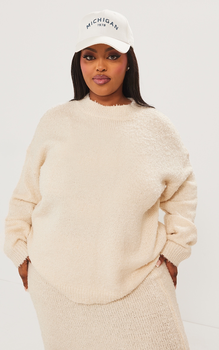 Plus Cream Soft Knit Boucle High Neck Jumper image 1