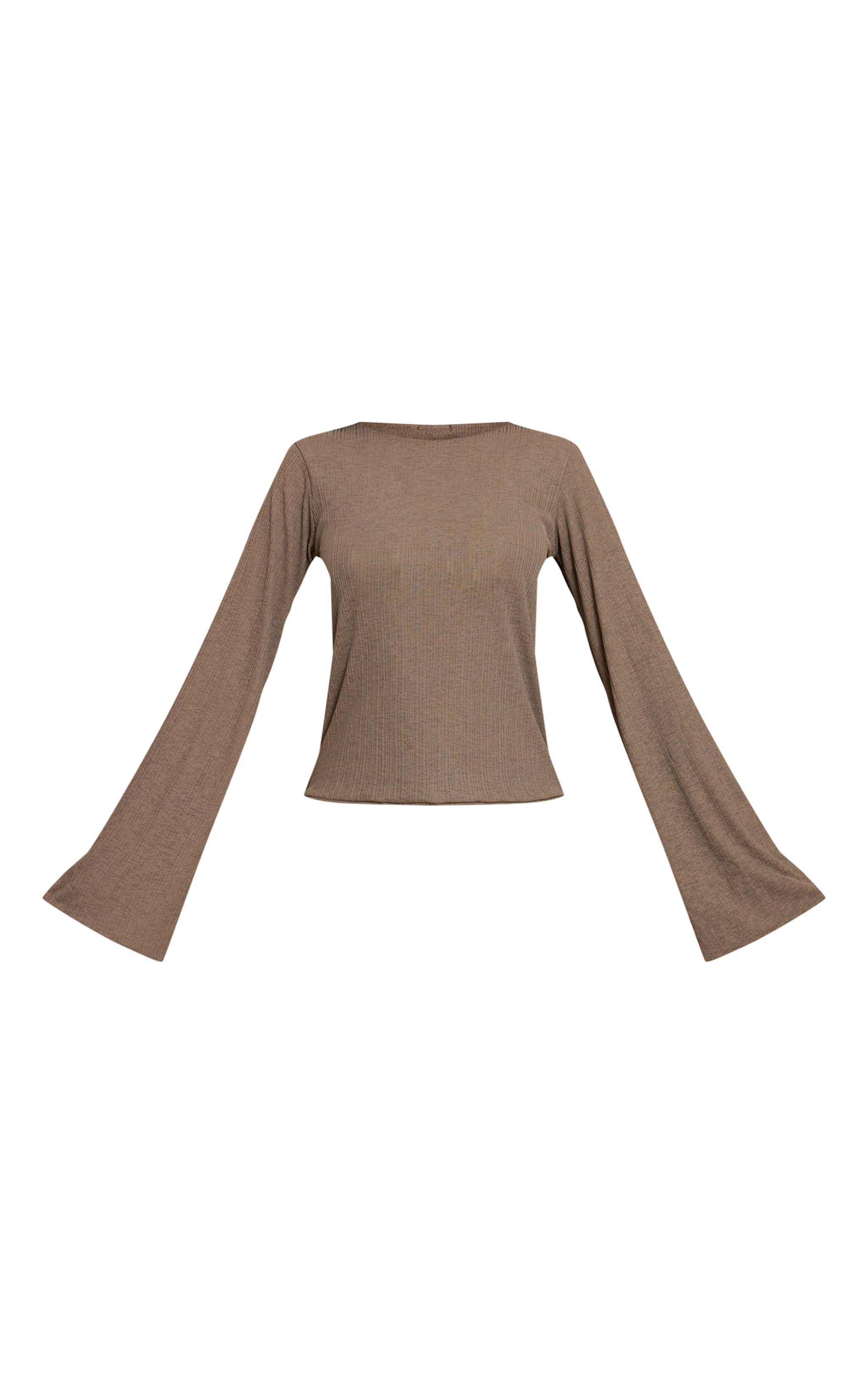 Khaki Rib Onion Skin Flare Long Sleeve Top image 5