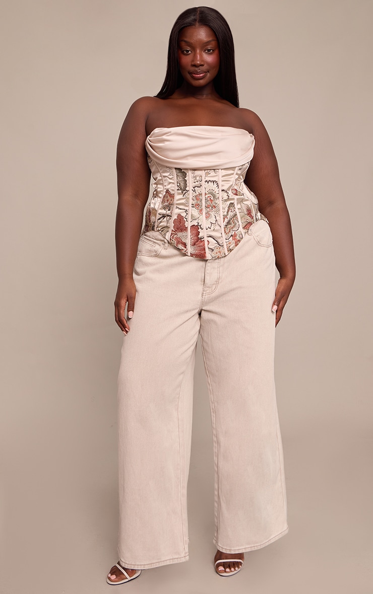 Plus Multi Floral Jacquard Embroidered Satin Drape Corset image 3