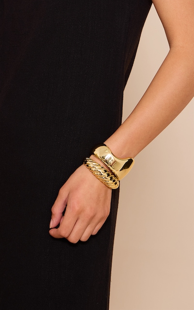 Gold Abstract and Baguette Cuff Set