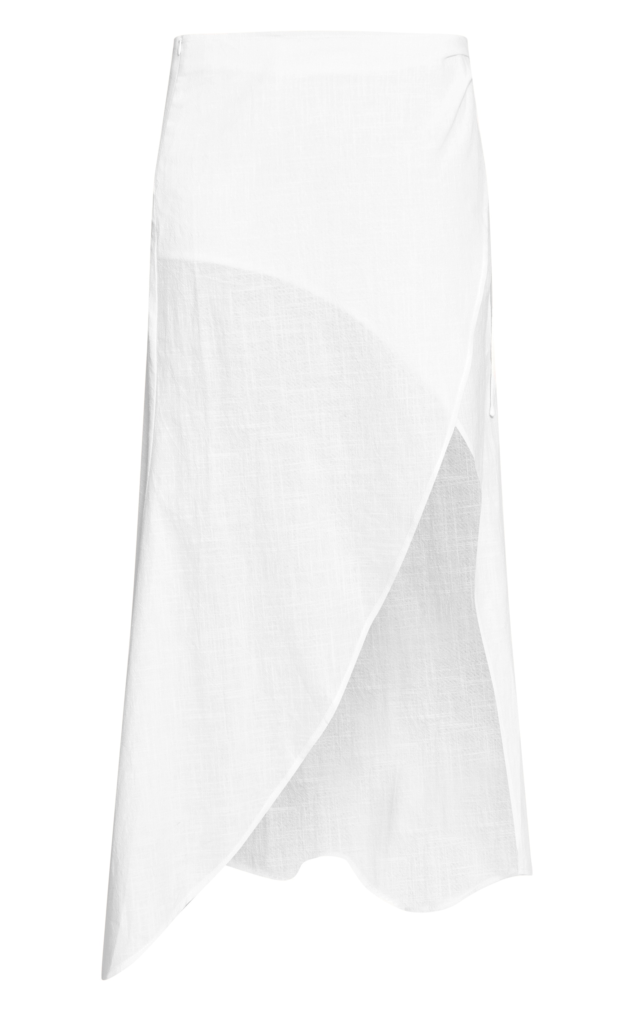 White Linen Look Split Tie Midi Skirt image 5