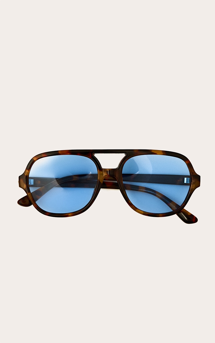 Tortoieshell Plastic Frame Light Blue Lens Aviator Sunglasses image 2