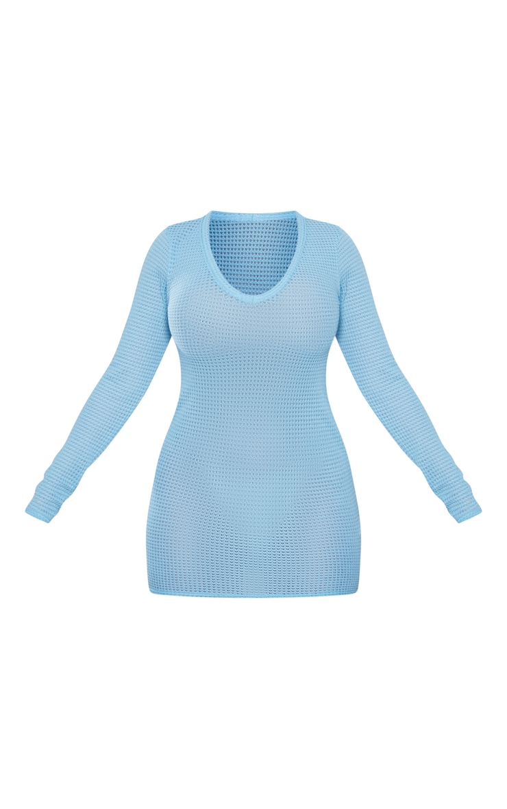 Shape Bright Blue Textured V Neck Long Sleeve Dress image 5